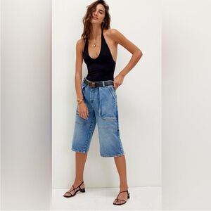 We The Free Black Bodysuit with Blue Denim Culottes